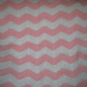 Peach And White Hand Knitted Crochet Afghan Baby Blanket Lap Throw